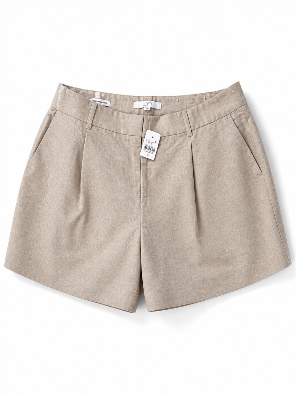LOFT Beige/Tan Linen-Blend Pleated Women's Shorts